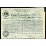 Chicago, St. Louis and New Orleans Railroad, 1877, Second Mortgage Bond, multiple coupons, all punch
