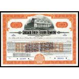 Chicago Union Station Company, (IL), $1000 3½% Gold Specimen Bond, Due July 1963, orange frame,