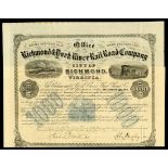 Richmond and York River Rail Road Company, (VA), 1866,, $1000 8% interest Bond, No. 167,