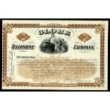 Globe Telephone Company (NY), $100 shares, 1888, No. 2559, brown frame and underprint of globe and