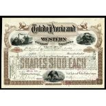 Toledo, Peoria, and Western Railway Company (IL), $100 shares, 1906, No.A858, rare vignette of a