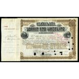 Cleveland, Lorain and Wheeling Railway Co. 100 shares at $100 each, 1898, no. 1869. issued to J.