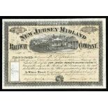 New Jersey Midland Railway Company, (NJ), $100 shares, 1875, No. 644, tan underprint, locomotive and