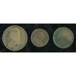 Another Type Coin Assortment. 1827 Half Dollar VG, 1812 Half Penny Token AG, 1804 1/2 Cent Cull. [