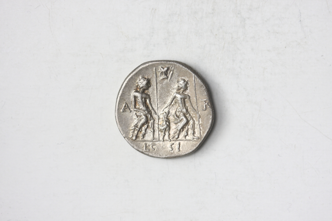 Roman Republic. Lucius Caesius. AR Denarius, 112-111 BC. 3.98 gms. Heroic bust of Vejovis seen - Image 2 of 2