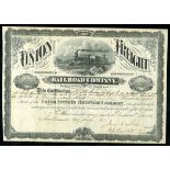 Union Freight Railroad Company, (MA), $100 shares, 1875, No. 82, freight train, Union soldiers