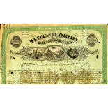 State of Florida, 6% Loan, $1000, 1873, Cr. 61C, #30, green frame, gold $1000 underprint, Seminole