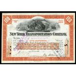 New York Transportation Company, (NJ), 100 shs, 1902, No. 582, red frame, allegorical women seated