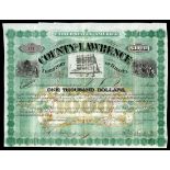 Dakota Territory, County of Lawrence 10% Bond, $1000, 1879, #141, green and black, with gold