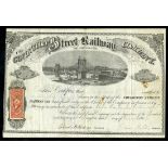 Covington Street Railway Company (KY), $100 shares, 1868, No. 59, suspension bridge and