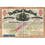 Pacific Railroad (CA), San Francisco, 1865, no.121, $1000 bond payable 1895, red frame, blue 50 Cent