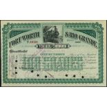 Fort Worth & Rio Grande Railway Company, 100 shares of $100 each, 1[901], #A1028, steam train at