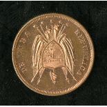 Cuba. Republica. Pattern 10 Centavos in Copper, 1870. Republican Arms on shield draped by flags