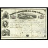 Virginia and Tennessee Rail Road Company, Lynchburg, $100 shares, 1864, No. 1198, passenger train,