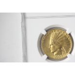 1907 $10 Indian. With Periods. Wire Rim, Starred Edge. Judd 1774. NGC MS64.Lovely lemon yellow,