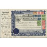 Westport Tie Company (CA), $100 shares, 19[29], #17, black and blue, ornate border, vignette of stag