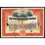 New York Consolidated Railroad Company, (NY), $100 shares, 1912, No.34, red frame, Brooklyn Bridge