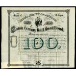 Eaton County Railroad Bond, (MI), Grand Rapids, 1866, $100 bond, green underprint, Liberty and