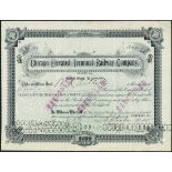 Chicago Elevated Terminal Railway Company (IL) $100 shares, 198[5], #67, ornate border, company