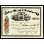 Ashley Mining & Phosphate Company (SC), Baltimore, Maryland, 50 shares, 1868, No. 17, palm tree,