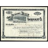 Avalon Beach Improvement Company (NJ), Camden $100 shares, 1893, No. 262, beach scene, IU, VF+,