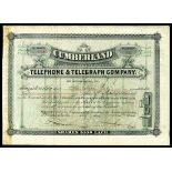 Cumberland Telephone & Telegraph Company, (KY) Henderson, $100 shares, 1884, No. 954, green and