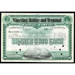 Wheeling Bridge and Terminal Railway Company, (WV) 100 shares, 1891, No. 40, green frame, bridge,