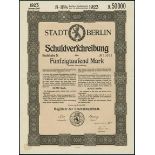 Sammlung Deutscher Stadtanleihen. Lot 11 Stücke: a) Berlin, 50000 Mark, 1923; b) Mannheim, 1000 Mar