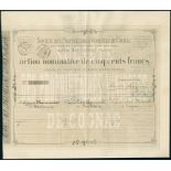 Société des propriétaires Vinicoles de Cognac. Action nominative, F 500, 1 Août 1868. #3549. The co