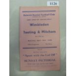 1937/38 Surrey Senior Cup, Semi-Final Replay, Wimbledon v Tooting And Mitcham, a programme from