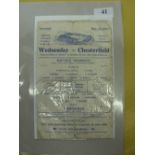 1943/44 Sheffield Wednesday v Chesterfield, a rare single sheet programme for the game played on