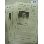 Torquay Utd, a collection of 11 home programmes, in various condition, 1946/47 Reading, 1947/48