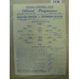 1943/44 FL South Cup S/F, Charlton v Tottenham, a single sheet programme for the game played at