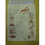 1950 Southampton, tour of Denamrk and Sweden, a menu from the Dinner held at the Central Hotel,