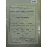 1943/44 QPR v Aldershot, a single sheet programme from the game played on 16/10/1943.