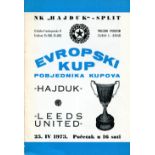 1972/73 European Cup Winners Cup Semi-Final, Hajduk Split v Leeds Utd, a very rare programme from