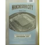 1961/1962 Manchester City v Birmingham city, a postponed match, a programme from the game that