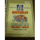 1939/40 England v Wales, a rare programme, large format from the game played at Wembley on 13/04/