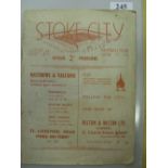 1938/39 Stoke City v Aston Villa, a programme from the game played on 12/11/1938, folded, sl tears.
