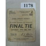 1934 FA Cup Final, Manchester City v Portsmouth, a ticket from the game played on 28/04/1934, in