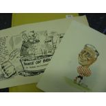 Southampton, original pen & ink artwork, a 1962 caricature picture of Ted Bates, colour, by P.Lucas,