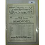 1933/34 West Ham Utd v Bradford Park Avenue, a programme from the game played on 10/02/1934, white