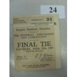 1929 FA Cup Final, Bolton v Portsmouth, a ticket from the game played at Wembley on 17/04/1929, very