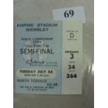 1966 World Cup Semi-Final, England v Portugal, a ticket from the game played at Wembley on 26/07/