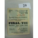 1935 FA Cup Final, West Bromwich Albion v Sheffield Wednesday, a ticket from the game at Wembley