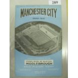 1963/1964 Manchester City v Middlesboro, a postponed game, a programme from the game that should