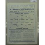 1942/43 QPR v Tottenham, a single sheet programme from the Friendly game played on 17/04/1943.