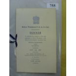 1953 Dinner Menu, Bolton Wanderers, a menu from the dinner held at the Café Royal on 25/05/1953, the