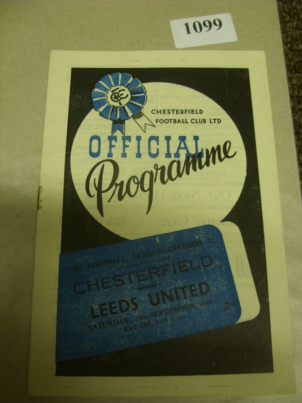 1948/49 Chesterfield v Leeds Utd, a programme from the game played on 25/09/1948, team changes, very