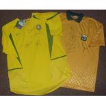 Brazil, 2002/2004 replica shirt (new with tags), hand signed to front by Zico, Socrates, Juninho (ex